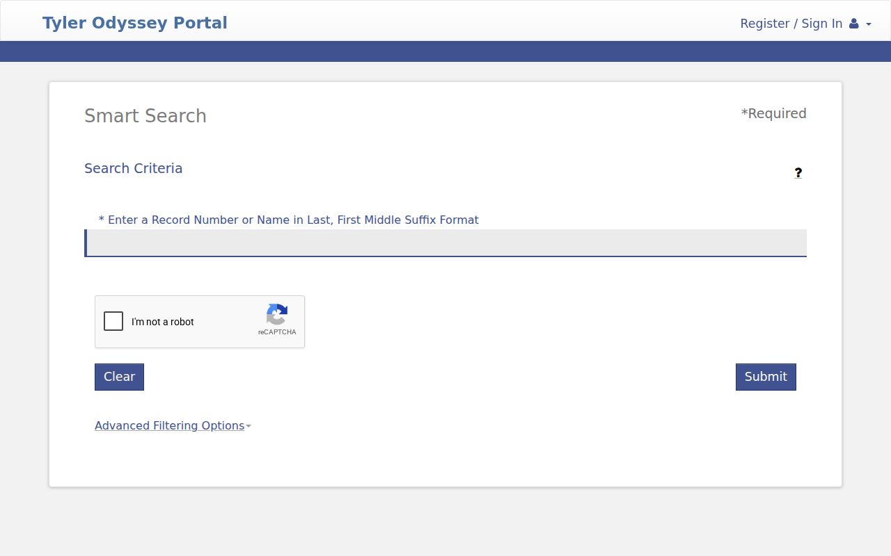 Upshur County Tyler UCMS Smart Search blank fields