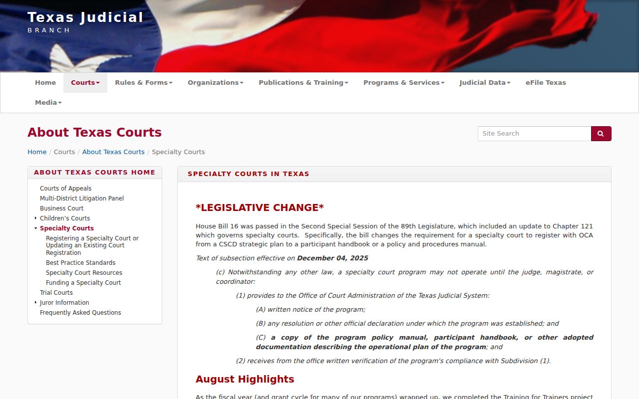 Upshur County civil docket specialty court context