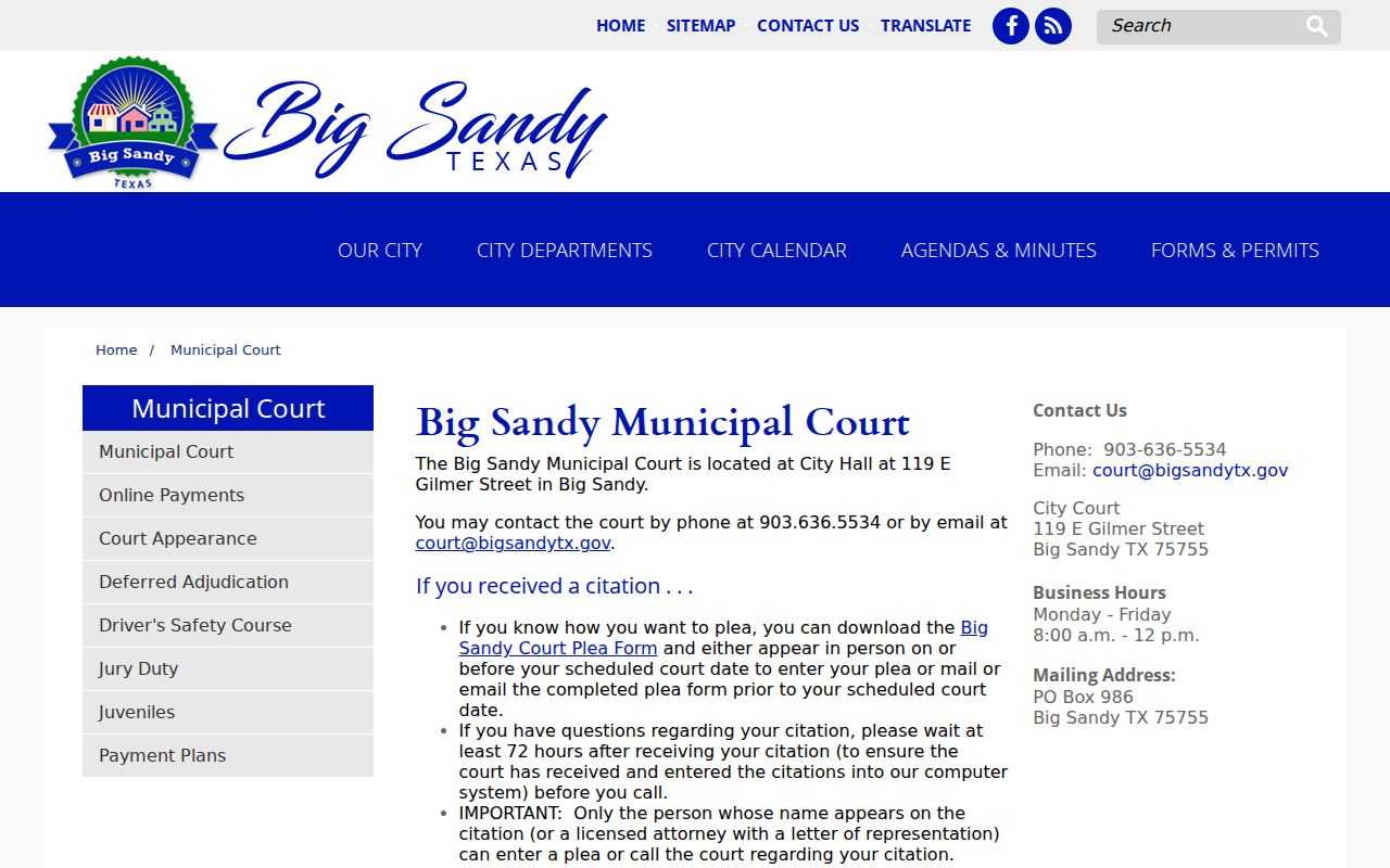 Big Sandy court docket and municipal citation instructions