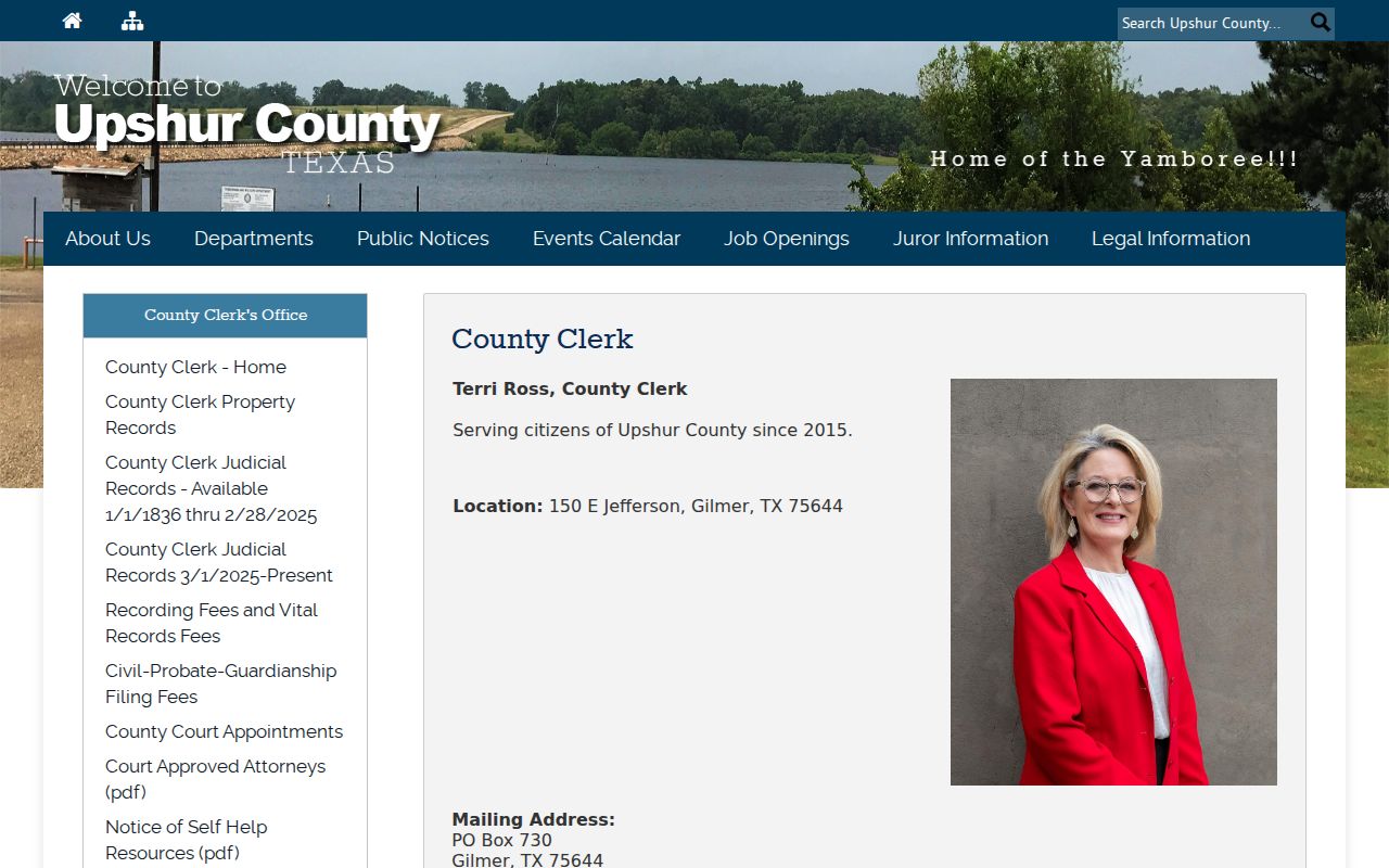 Upshur County court docket County Clerk records page